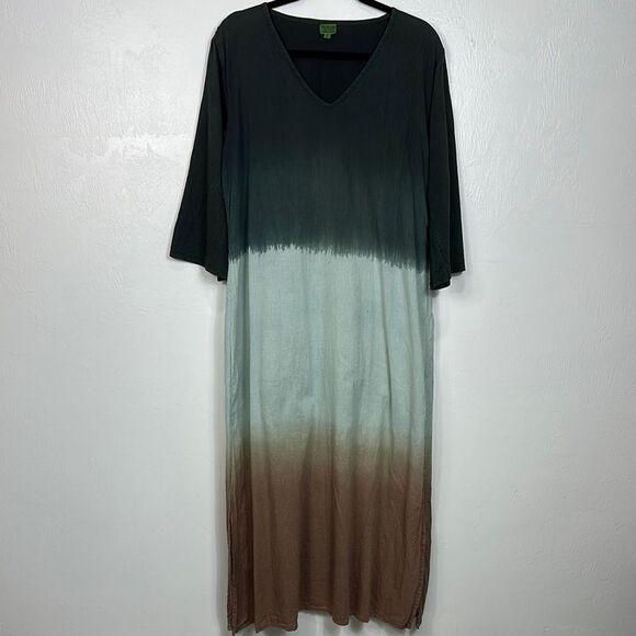 H.H.G. Gradient Relaxed Fit 3/4 Sleeve V-Neck Maxi Dress Size L - Picture 1 of 8